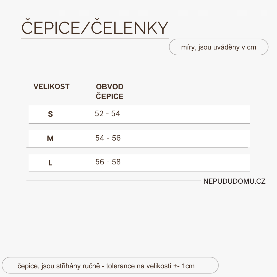 čepice:čelenky-tabulky velikostí